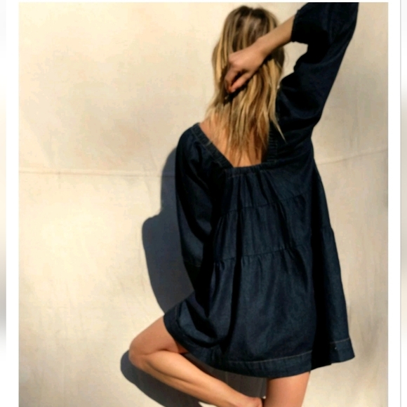Free People Lou Jean Babydoll Dress Size XS MSRP: $128 Denim New - Picture 2 of 10